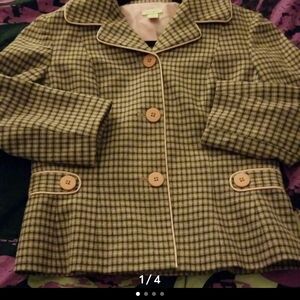 Halogen Green Plaid Blazer with Cream Piping